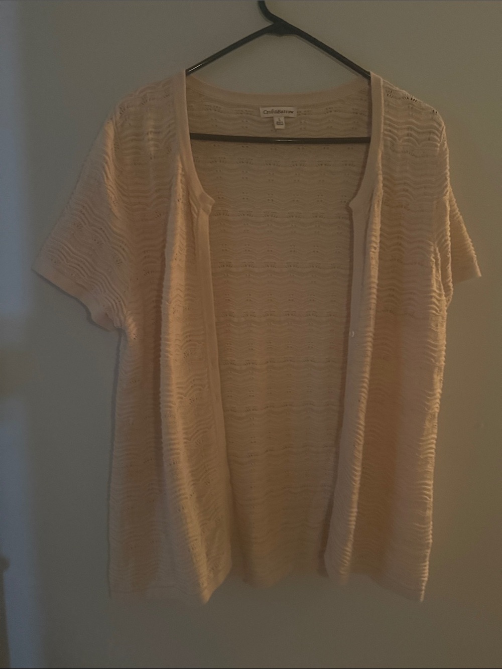 croft & barrow Cream Open-Front Short Sleeve Knit Cardigan